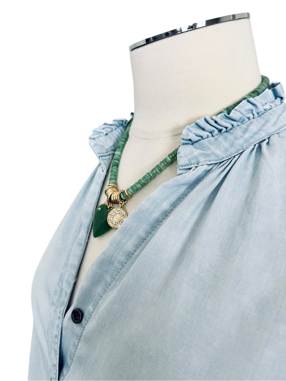 JANE & DELANCEY Blue Ruffle Collar Flutter Sleeve Button Shirt Top Blouse Size S - Picture 5 of 11